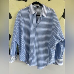 Express Blue and White Striped Dress Shirt
